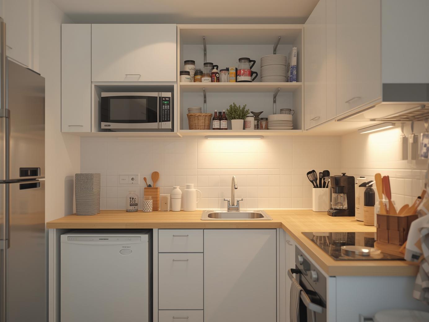 Georganiseerde keuken Een goed georganiseerde keuken in een klein appartement